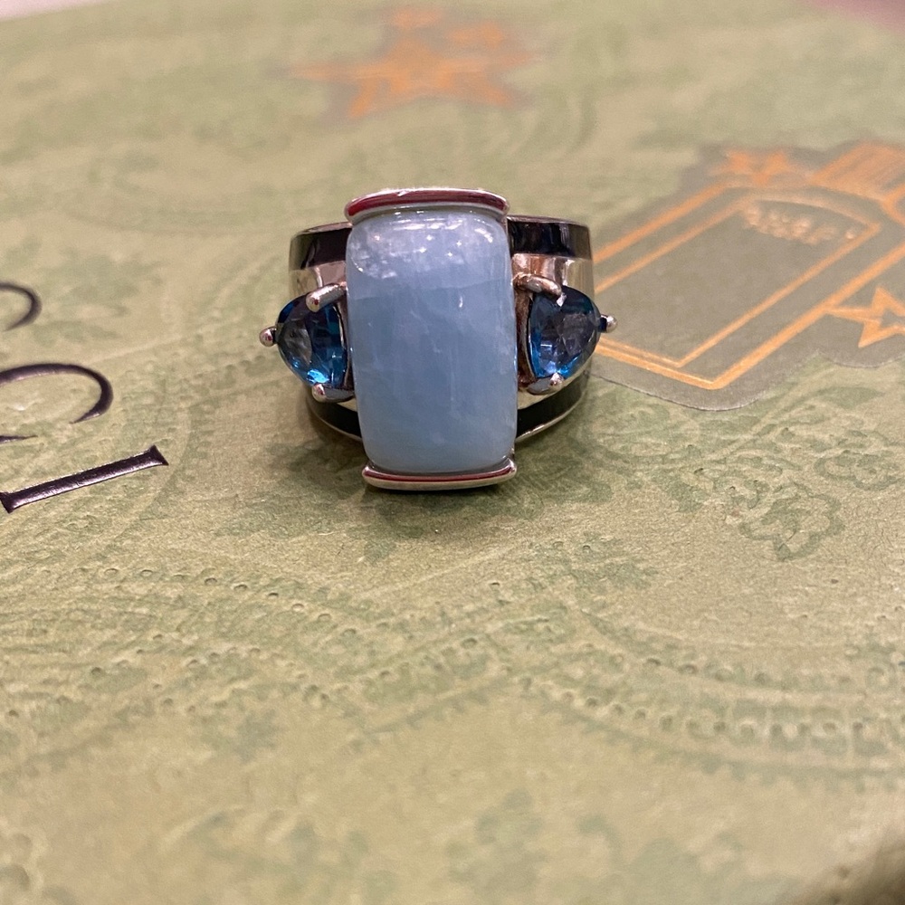 .925 Blue Topaz and Natural Aquamarine Ring